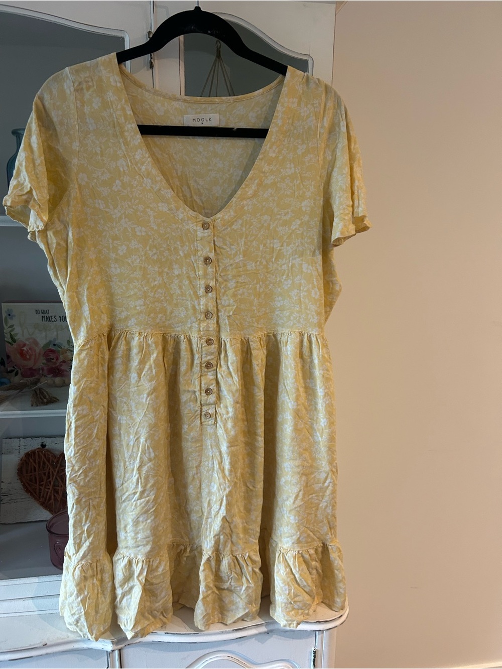Moolk Yellow Floral Button Front Babydoll Dress
